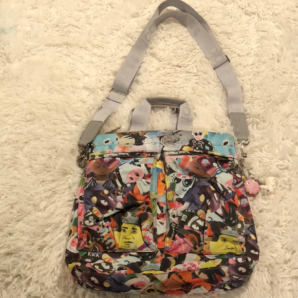 Kidrobot Purse/ Tote/ Satchel with Grey strap Multicored Print Robot messenger - Picture 1 of 14